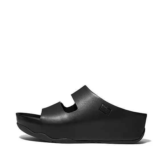 Klapki FitFlop SHUV Two-Bar Skórzane Damskie Czarne | 44276247