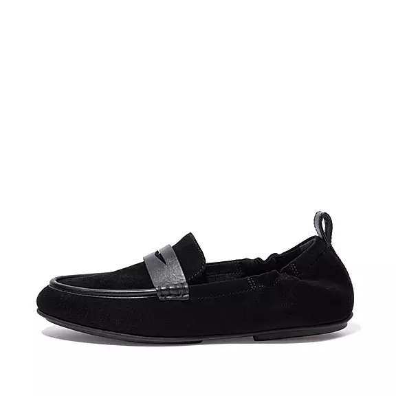 Loafersy FitFlop ALLEGRO Zamsz Penny Damskie Czarne | 13675788