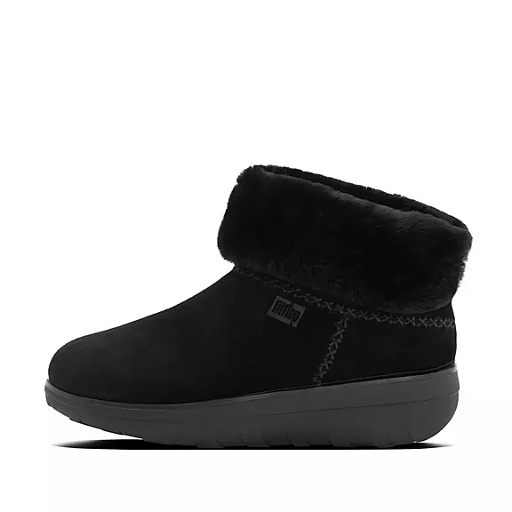 Trzewiki FitFlop MUKLUK SHORTY Shearling-Podszewką Zamsz Damskie Czarne | 26074709