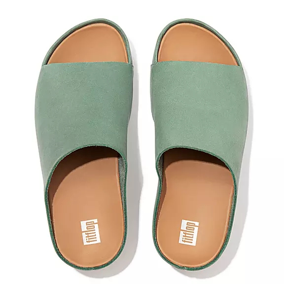 Klapki FitFlop SHUV Nubuck Damskie Zielone | 18575618