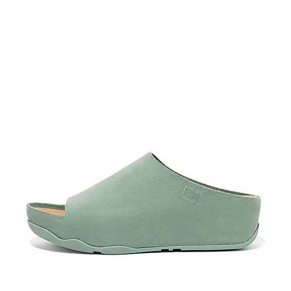 Klapki FitFlop SHUV Nubuck Damskie Zielone | 18575618