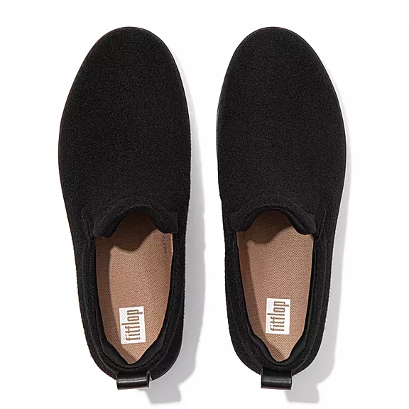 Trampki FitFlop RALLY Felt Slip-On Damskie Czarne | 33875053