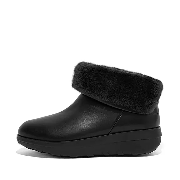 Trzewiki FitFlop MUKLUK SHORTY Nieprzemakalne Shearling-Podszewką Damskie Czarne | 86702507